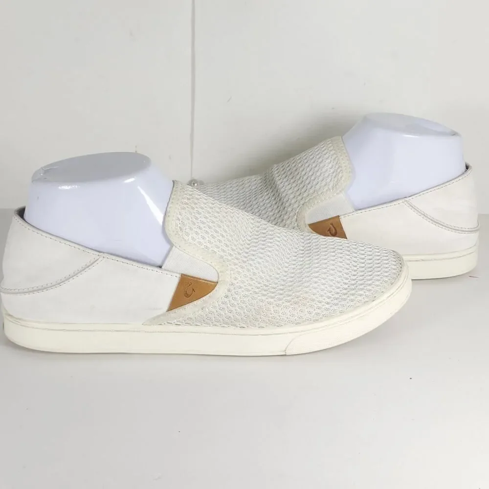 Olukai Women's Pehuea US9 White Flat Slip On Loafer Sneakers Shoes